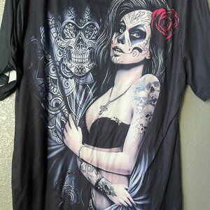 Day of the Dead Sugar Skull Graphic Tee Black Size M